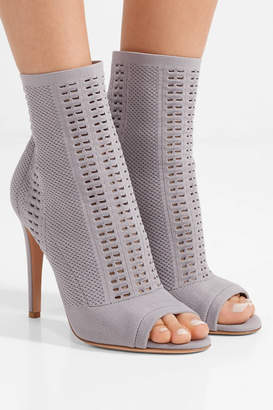 Gianvito Rossi Vires 105 Peep-toe Perforated Stretch-knit Ankle Boots