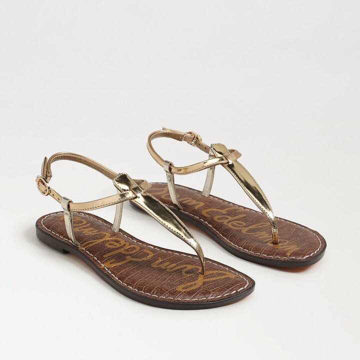 Sam Edelman Gigi Thong Sandal Amber Gold Metallic Faux Leather