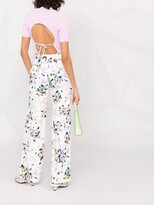 Thumbnail for your product : Alessandra Rich Floral Ribbon-Print Wide-Leg Trousers
