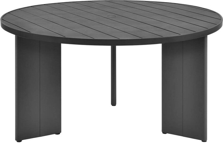 Modway Tahoe Outdoor Patio Powder-Coated Aluminum Round Dining Table in Gray-59 in. Patio Table with Umbrella Hole and Cover