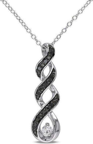 Everly Jewelry EVERLYJEWELRY|SterlingSilverwithBlackRhodium1/6CTTGWCreatedWhiteSapphireand1/10CTTWBlackDiamondTwistPendantwithChain