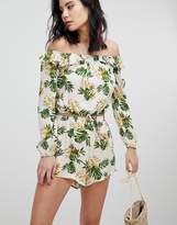 Thumbnail for your product : Honey Punch Long Sleeve Crop Top With Off Shoulder Ruffle Two-Piece-Multi