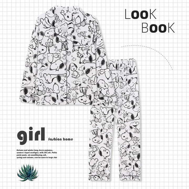 Snoopy Pajamas Women & apos;s Spring and Fall Long Sleeve Pants Cardigan Suit Home Clothes Cute Cartoon sleepwear nightgown