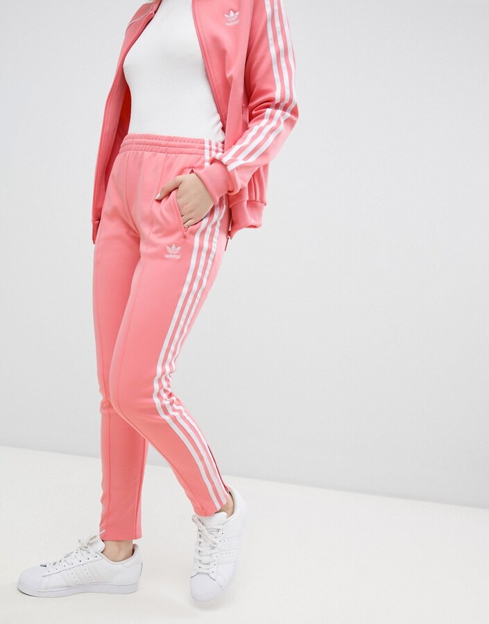 adidas Three Stripe Cigarette Pants In Pink - ShopStyle