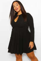 Thumbnail for your product : boohoo Plus Keyhole Long Sleeve Skater Dress