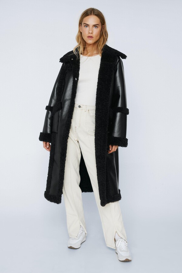 Borg Lining Faux Leather Car Coat Topshop Faux Fur Trim Faux