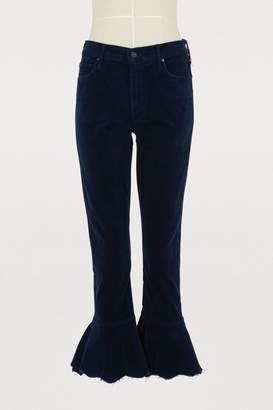 Mother The ChaCha velvet cropped ruffle bootcut jeans
