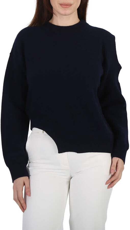Stella McCartney Navy Regenerated Asymmetric Cold-Shoulder Jumper
