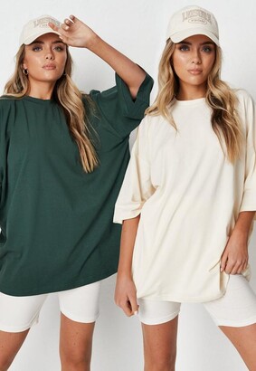 Missguided Green And Cream Drop Shoulder Oversized T Shirt 2 Pack -  ShopStyle