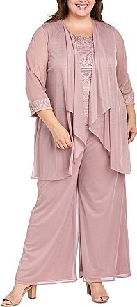 R & M Richards R M Richards 3 Piece Beaded Duster Pant Set