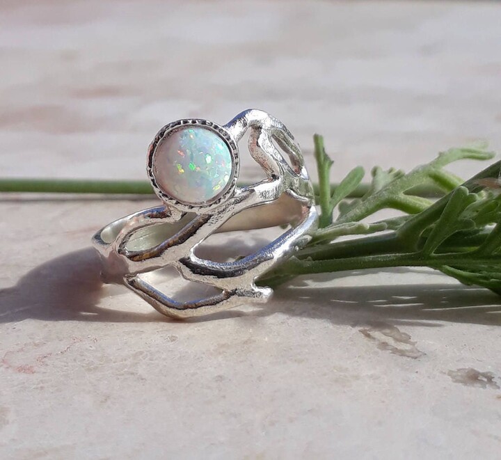 Etsy White Opal Sterling Silver Twig Ring Handmade Branch Ring