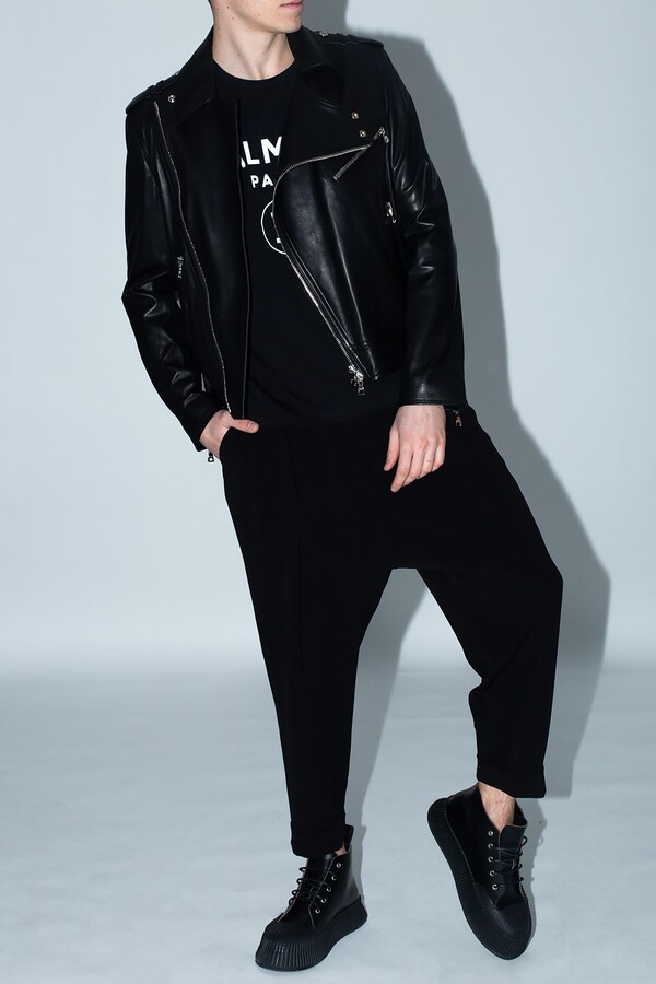 Balmain Leather Jacket Black - ShopStyle