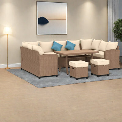 Latitude Run Durable Steel Sectionals With Pe Rattan Elegant Outdoor Set For Entertaining