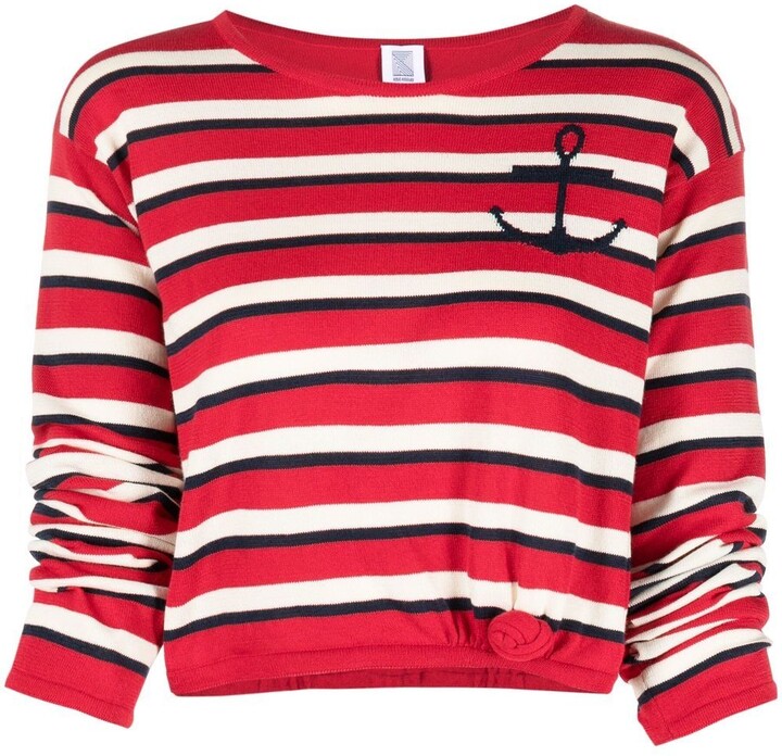 NEW DP Red Navy Blue Striped Long Sleeve Sweater Top Casual