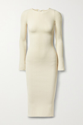 KHAITE Viva Lace-up Ribbed Stretch-knit Midi Dress - Ivory