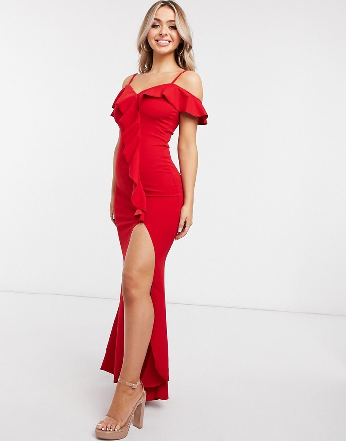 AX Paris ruffle shoulder maxi dress in red ShopStyle