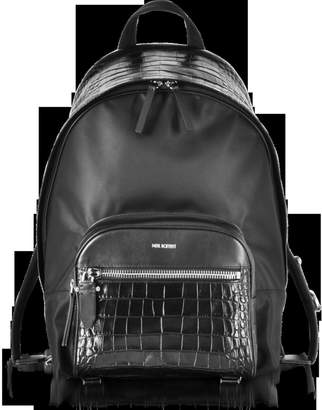 Neil Barrett Black Embossed Croco Leather and Nylon Classic Backpack