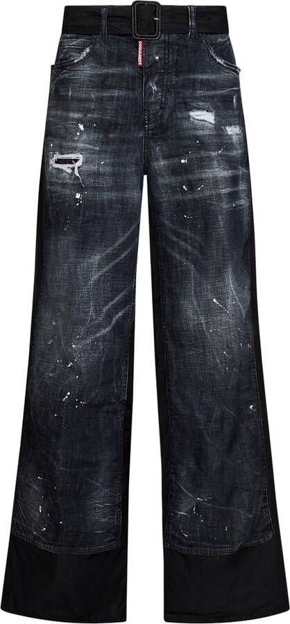 DSQUARED2 Logo-Patch Distressed Wide-Leg Jeans - ShopStyle