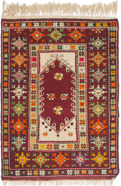 Isabelline One-of-a-Kind Diana Hand-Knotted Burgundy/Beige 3'8\