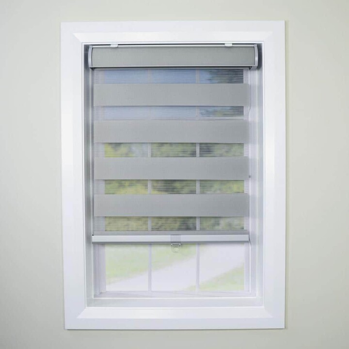 Versailles Home Fashions Pewter Cordless Light Filtering Polyester Zebra Shade 24 in. W x 48 in. L