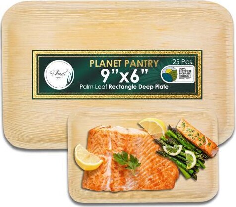 Planet Pantry Disposable Palm Leaf 9'x6' Rectangle Deep Plate (25 pcs) Wooden Bamboo-Like Paper and Plastic Alternative Eco-Friendly for Food,...