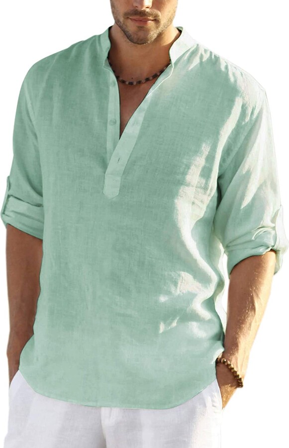 COOFANDY Men's Cotton Linen Henley Shirt Casual Hippie Beach Long Sleeve  T-Shirts - ShopStyle