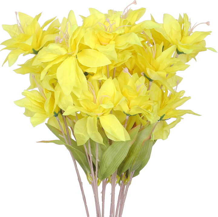 Unique Bargains 10 Pcs Real Touch Lilies Flowers Long Stem Artificial Flower Yellow