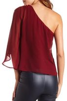 Thumbnail for your product : Charlotte Russe Asymmetrical Chiffon Cold Shoulder Top