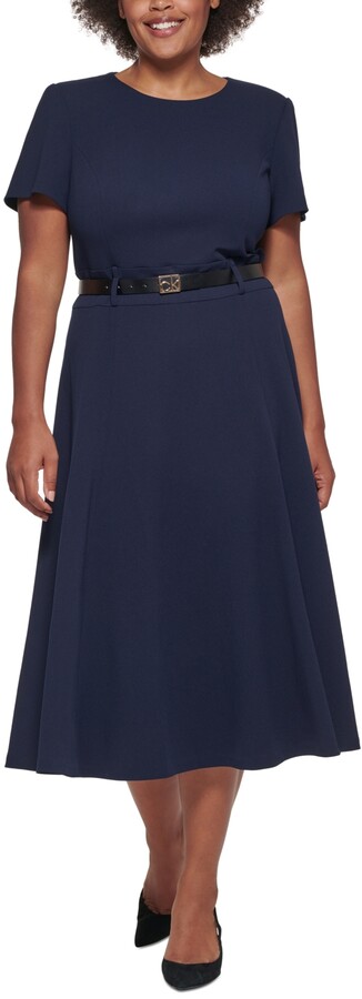 Calvin Klein Size Belted A-Line Dress - ShopStyle