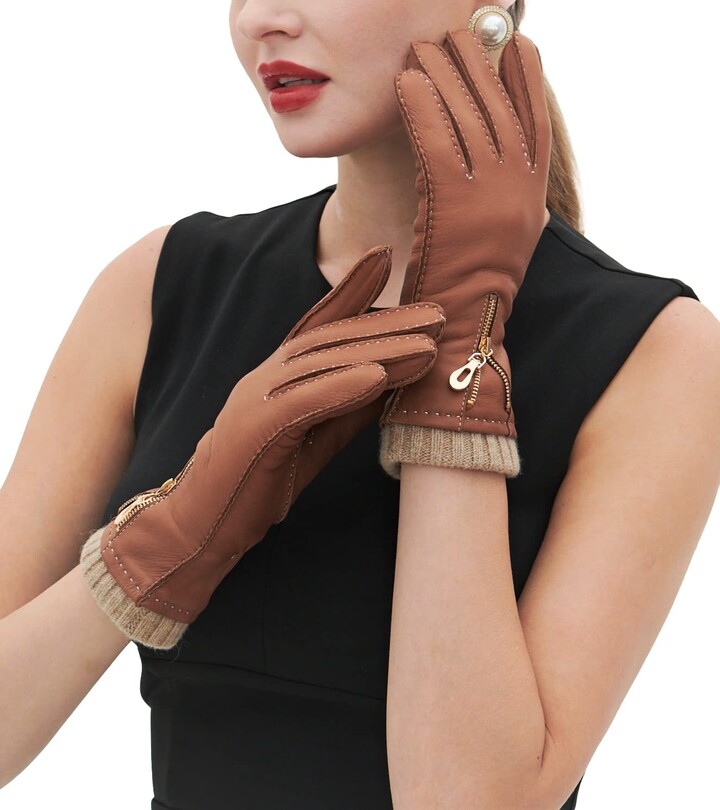 YISEVEN Women's Wool Lined Deerskin Leather Gloves Handsewn stylish