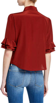 Frame Button-Front Ruffle Sleeve Crop Top