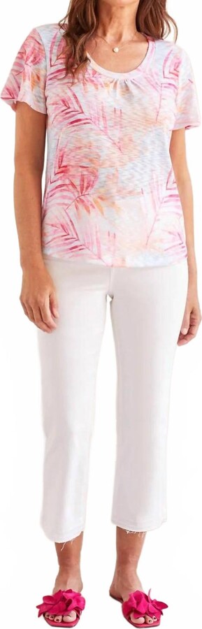 Tropical Rasperberry Fern Short Sleeve Top In Raspberry
