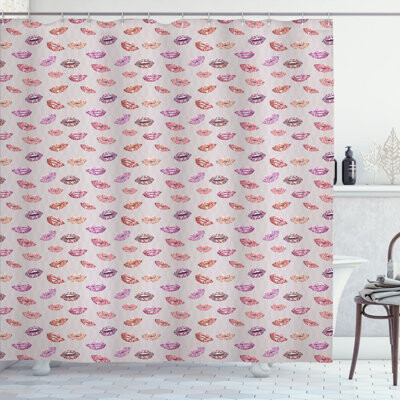 East Urban Home Feminine Shower Curtain Abstract Lipstick Lips Pale Mauve Multicolor 89860