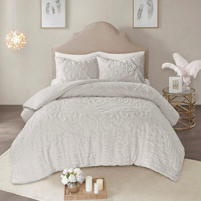 BalmyBoulevard Comforter In - Cotton Chenille With Medallion Wrinkle- Bedding Shabby Chic Smooth And Soft