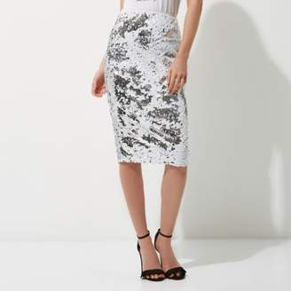 River Island Womens White sequin embellished pencil skirt