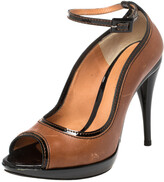 Thumbnail for your product : Dolce & Gabbana Brown/Black Patent and Leather Peep Toe Platform Ankle Strap Pumps Size 38