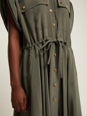 Chloé Drawstring Waist Silk Crepe De Chine Midi Dress - Womens - Green