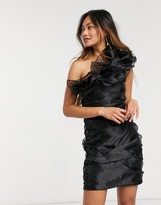 Thumbnail for your product : Forever U asymmetric ruffle mini dress in black organza