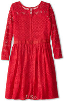 Thumbnail for your product : Us Angels Geo Lace 3/4 Cap Sleeve Illusion Neckline w/ Belt & Full Skirt (Big Kids)