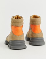 Thumbnail for your product : ASOS DESIGN lace up hiker boots in stone faux leather with colour pop details