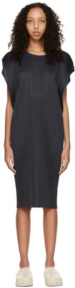 Pleats Please Issey Miyake Navy Monthly Colors March Midi Dress