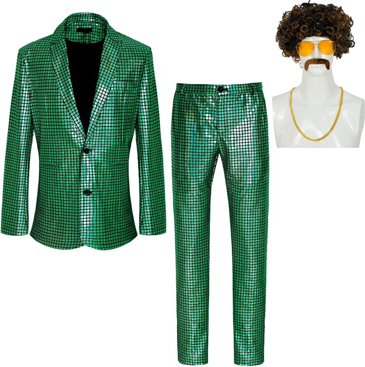 Taamlou Men's Disco Costume Shiny Sequin Suits Set 70s Party Outfits