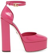 Thumbnail for your product : Dolce & Gabbana Logo Patent Leather Platform Ankle-Strap Pumps