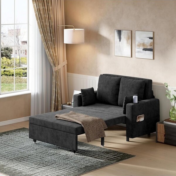 COZONY 3-in-1ConvertiblePull-OutSleeperSofaBed–LoveseatwithCupHolders&USBforLivingRoomBedroomApartment