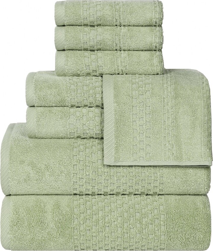 Superior Playa Zero Twist Cotton Medium Weight Solid Waffle Textured 8pc Towel Set