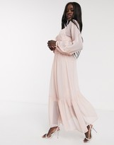 Thumbnail for your product : ASOS DESIGN lace insert shirred waist maxi dress in dusky pink