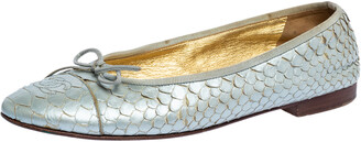 Chanel Silver Python Leather CC Bow Ballet Flats Size 38.5 - ShopStyle