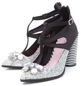 Thumbnail for your product : New Look Silver Embellished T-Bar Strap Striped Block Heels