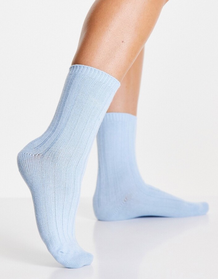 Topshop Chunky Rib Lounge Sock in Blue - ShopStyle