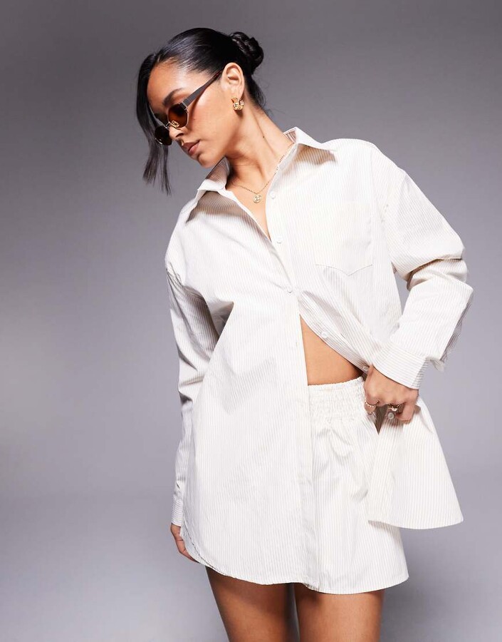 Missy Empire Missyempire oversized poplin shirt in neutral stripe - part of a set